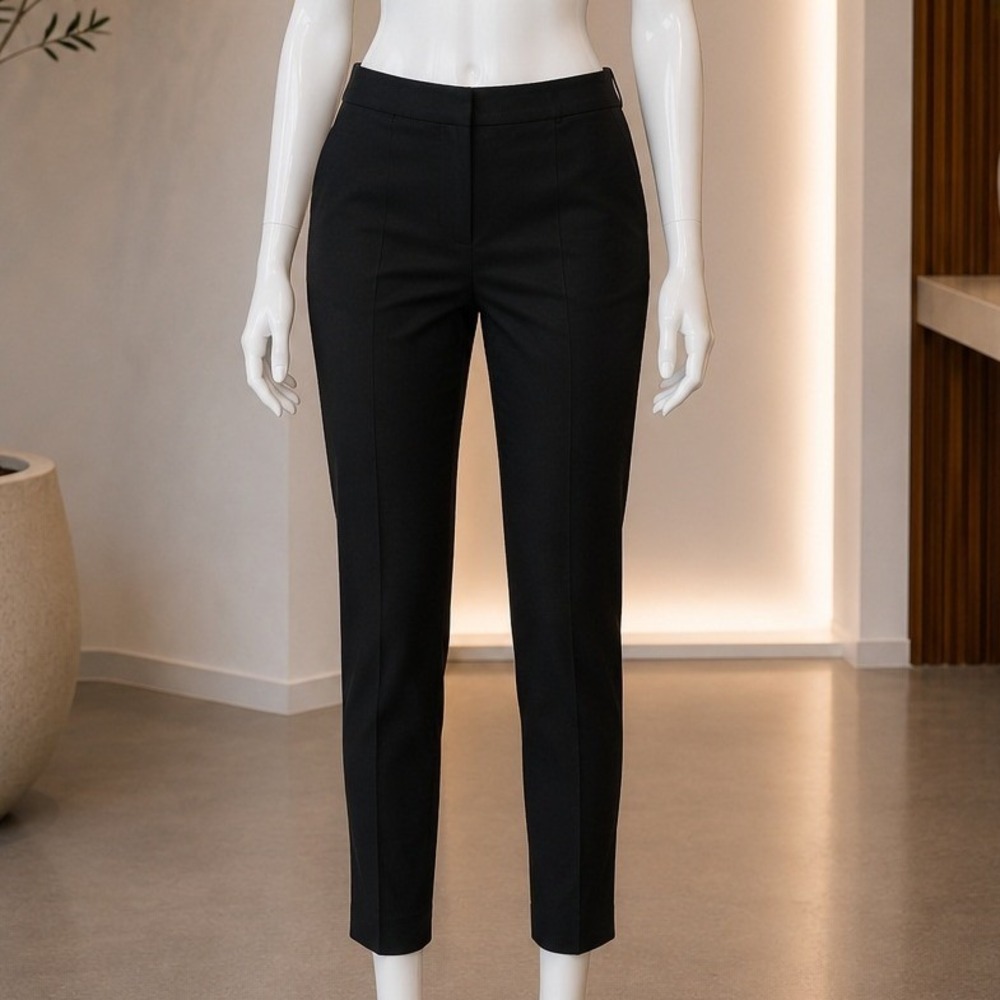 H&M Womens Trousers Black Faux Leather Trim Tapered Ankle Pants Size 12